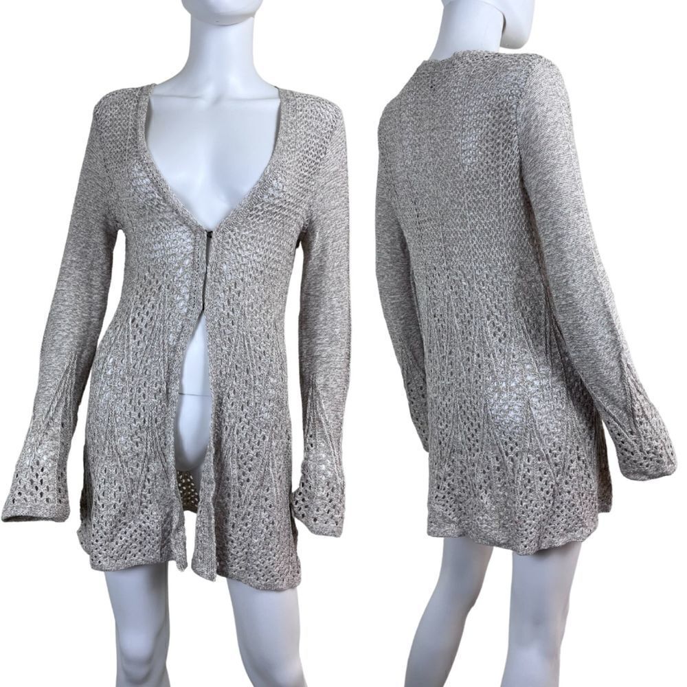 Knitted & Knotted Size S Bella Resortwear Crochet Knit Linen Cardigan Sweater